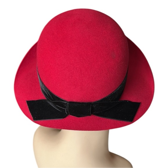 LAURA ASHLEY Vintage 80s Red Wool‎ Felt Hat Bowler Cloche UK Made Mother & Child main image 5